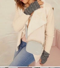 Rebecca Minkoff Set Hand Arm Warmer Marled Knit Black White Acrylic