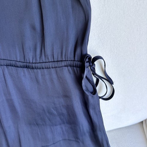 GAP Satin Navy Blue V-Neck Side-Tie Drawstring Waist Lined Shirt Dress Size 4 - Picture 5 of 7
