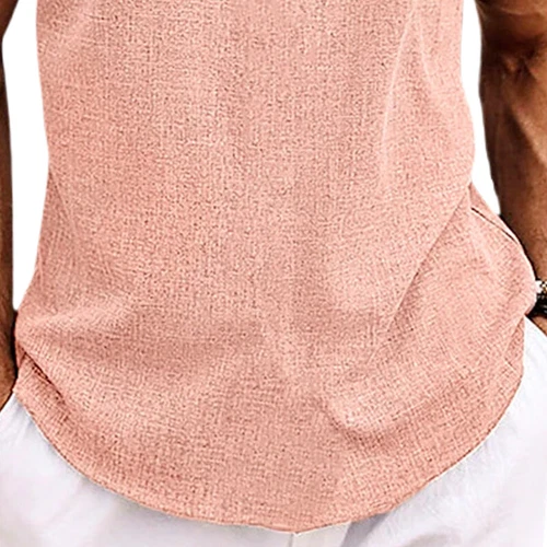 Mens Linen Shirts Summer Short Sleeve Tops V Neck Loose Casual Button Blouse ## - Picture 42 of 55