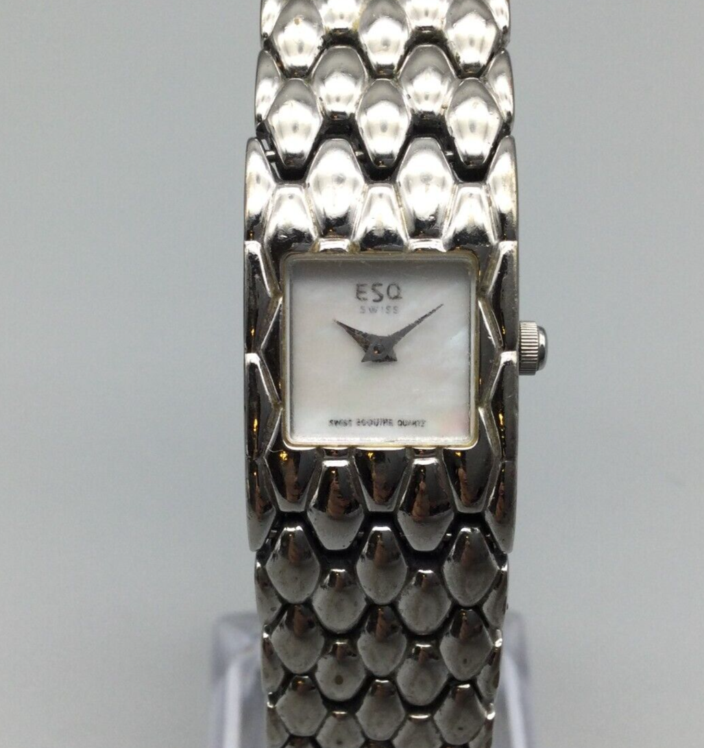 ESQ Swiss Esquire Watch Women Silver Tone Square Dial MOP New Battery 7