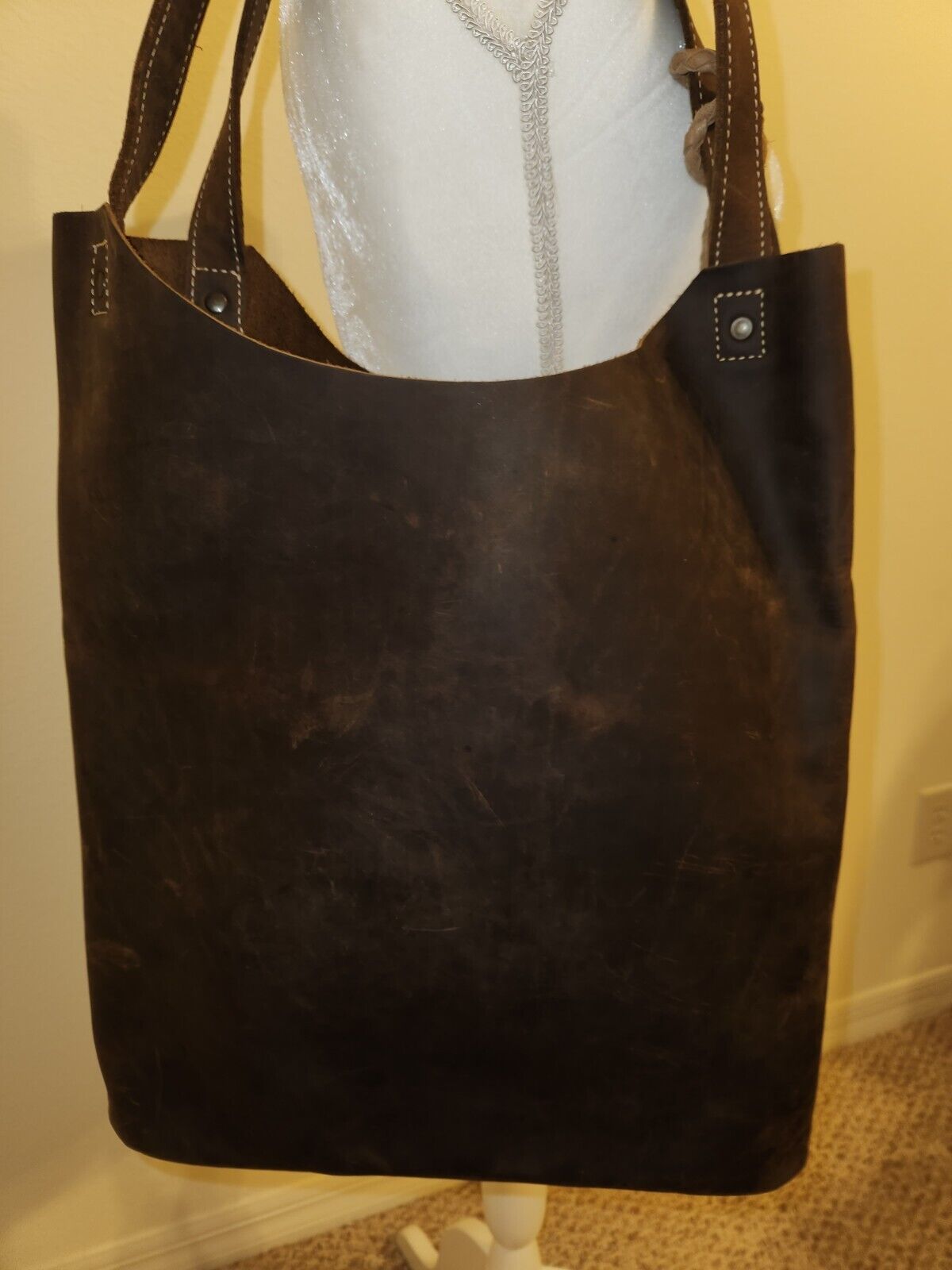 Dark Brown Leather Large Shoulder Bag Tote Leathe… - image 3