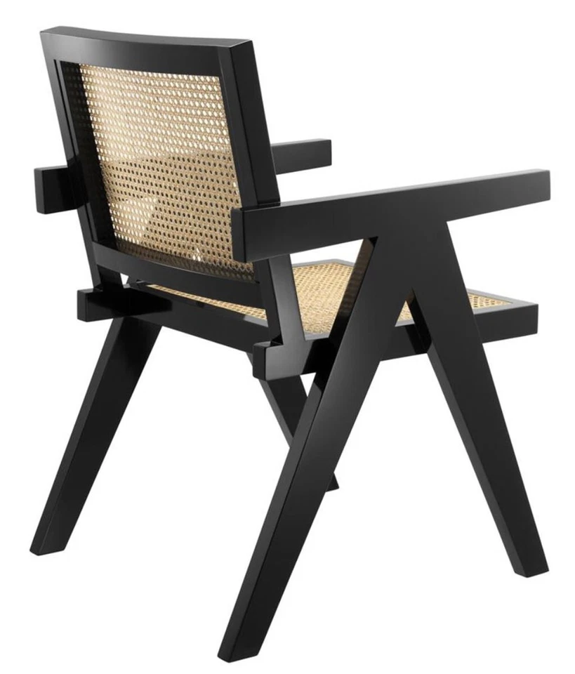 Eichholtz Luxus Rattan Stuhl mit Armlehnen Schwarz / Naturfarben  - Bild 2 von 2