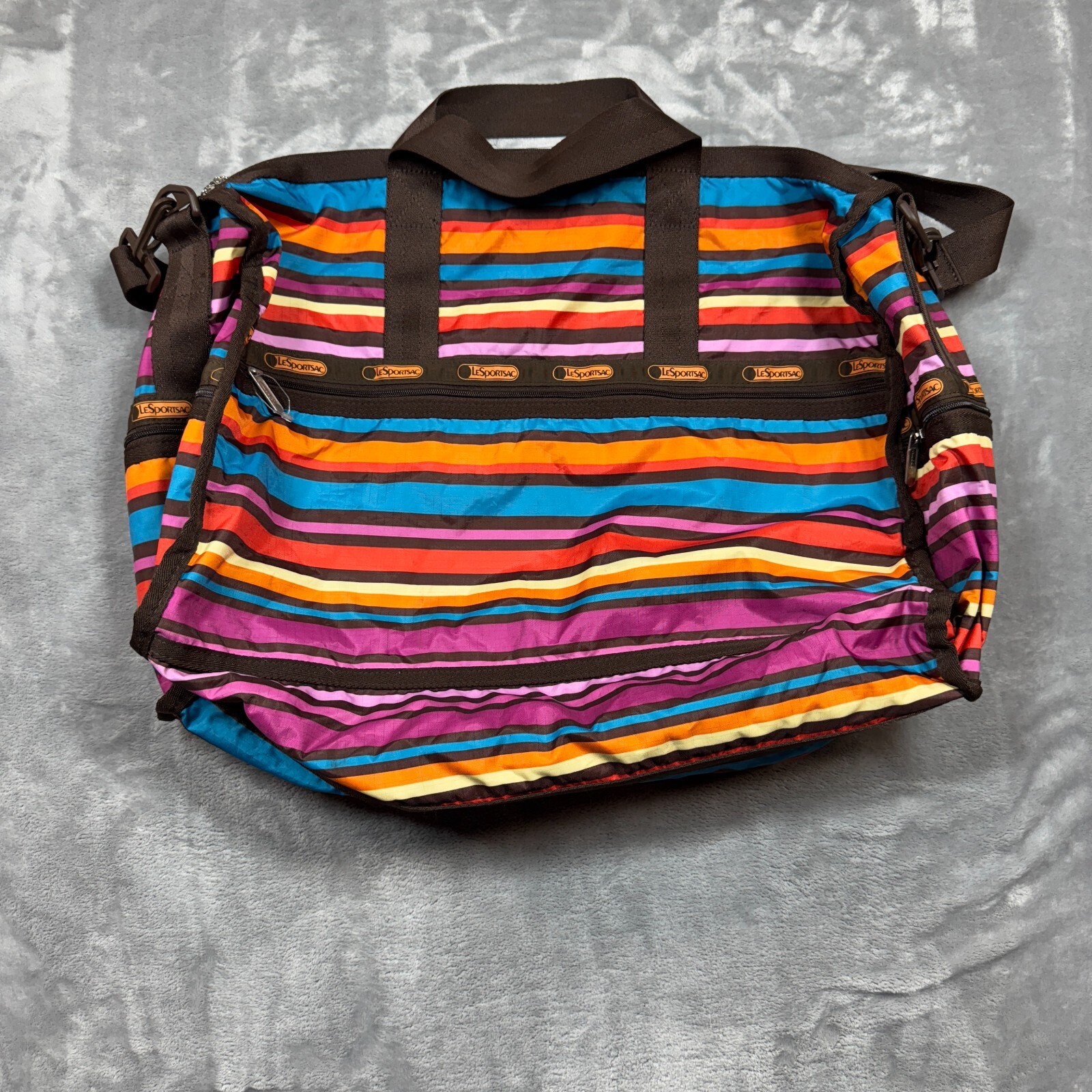 LeSportsac Nylon Weekender Bag Rainbow Stripes Sport Duffle Bag