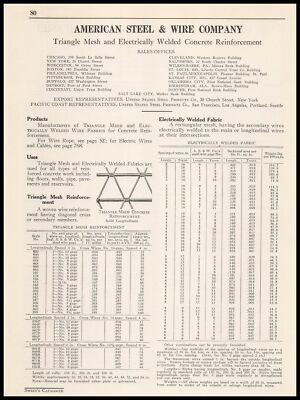 1922 American Steel & Wire Triangle Mesh Welded Concrete Reinforcement Print Ad