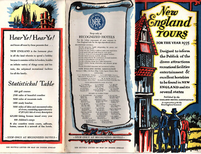 New England Tours 1935 Vintage Brochure B&W Photos Maps N.E. Hotel Association