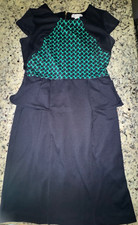 Womens Size 10 Liz Claiborne Dress ~ Navy Blue & Green Design ~ Career, Work