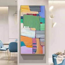 Handpainted Oil Painting Modern Minimalist Geometric Color Block Abstract Decor