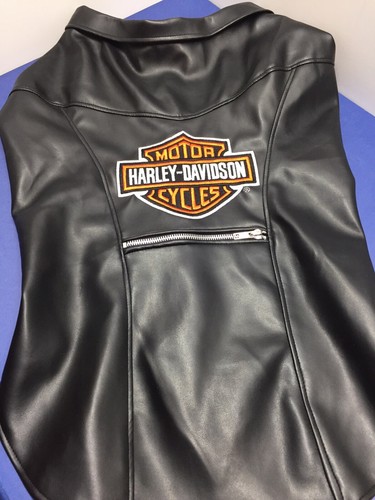 Harley Davidson Faux Leather Biker Dog Jacket/Vest Zippered Pocket Large  - Afbeelding 1 van 7