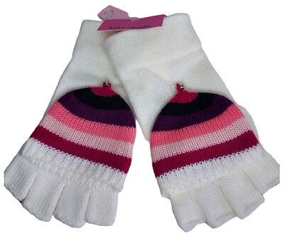 Kate Spade Cream Multi Stripe Pop Top Gloves Mittens