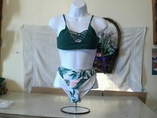Shekini Bikini swim suit, S, green/white, new with hygienic liner, padded top,