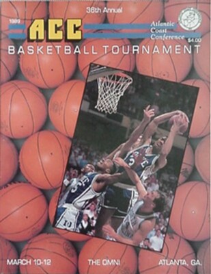 1989 ACC BASKETBALL TOURNAMENT PROGRAM (1988 DUKE vs UNC CVR)  LAETTNER/DAVIS