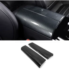 Carbon Fiber 2X Interior Armrest Box Panel Cover Trim For Nissan Rogue 2021-2023