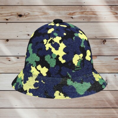 Kangol Nature Camo Green | Black | Lime Green Casual Bucket Hat Bell Size Small