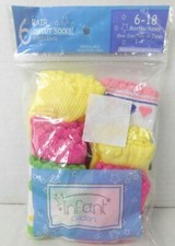 Gildan Infant Baby Girl's Socks 6 Pair Pack 6-18 Months Shoe Size 1-4 Lowcut