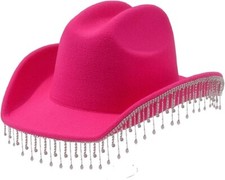 1x Adult Pink Cowboy Hat With Dangling Chain Carnival Music Festival Accessories