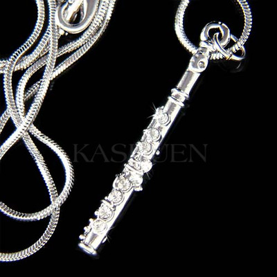 Flute made with Swarovski Crystal Woodwind Music Musical Instrument Necklace New