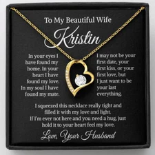 To My Wife Heart Necklace Gift, Jewelry For Wife From Husband, Anniversary Gifts
