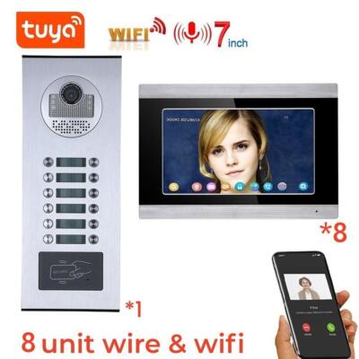 8x 7'' Touch Monitor Wired Wifi Apartment Video Door Phone Intercom RFID Doorbell