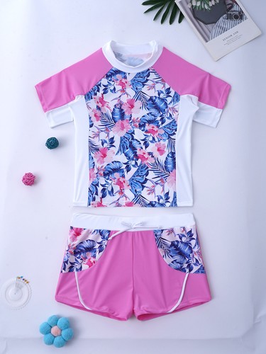 Kids Girls Bathing Suits Shorts Swimsuits Floral Print Swimwear Beach Tankini - Picture 9 of 65