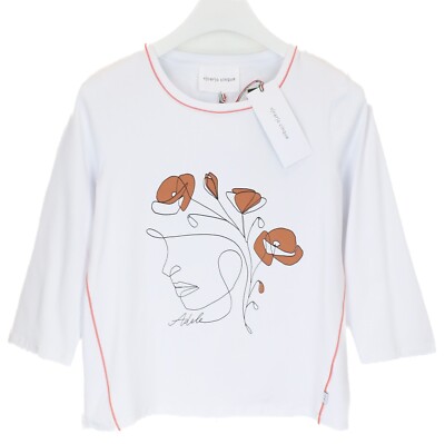 VICARIO CINQUE T-Shirt Women's LARGE Three Quarter Sleeve Patterned White