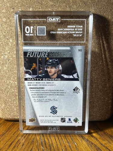 Matty Beniers Future Watch Auto RC Rookie Card Inscribed 4/12/22. MINT! Grade 10 - Picture 2 of 2