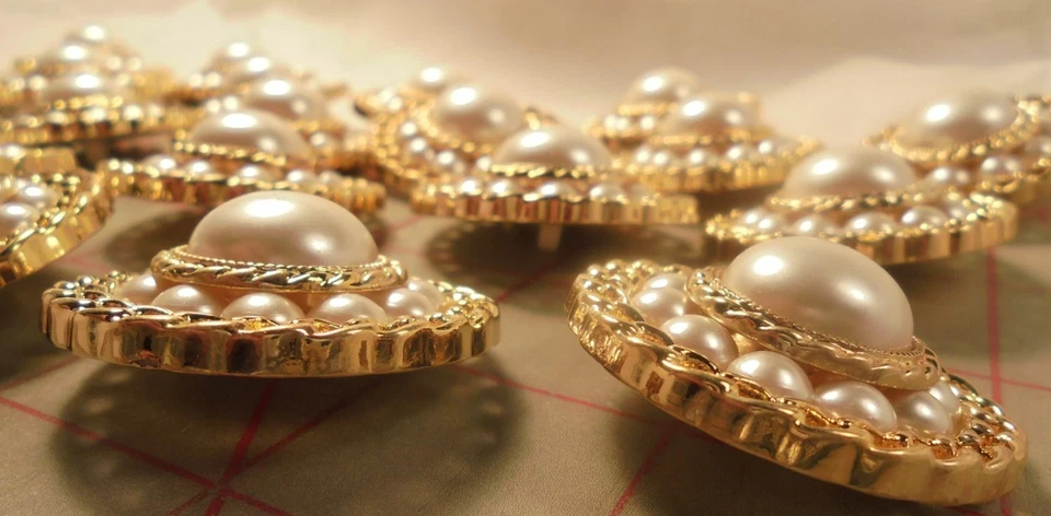 3 Gorgeous Large Pearl and Gold Shank Buttons with Extra Row of Pearls 1-1/4" - Image 4 of 4