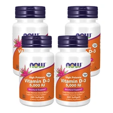 4 x NOW Vitamin D3 5 000 IU High Potency Structural Support 240 Softgels