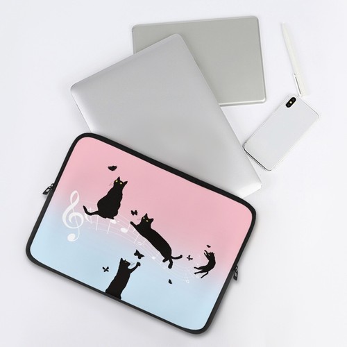 Black Cat Chases Butterflies 10-17" Laptop Bag Sleeve Case Cover Notebook - Picture 6 of 8