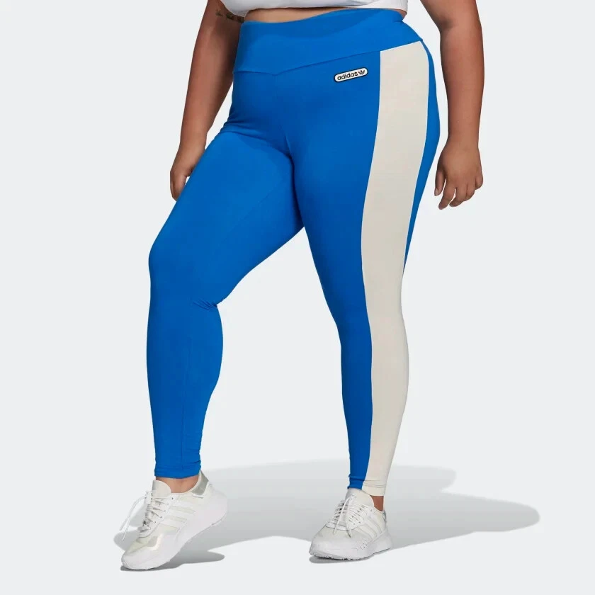 ADIDAS Women's Plus Size Retro Luxury Leggins, Blue-White, size 4X