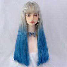 Moist Color Gradual Change Long Straight Hair Fashion Chemical Fiber Wig