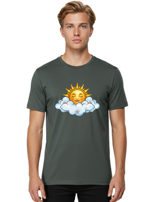 Smiling-Sun Mens Graphic Tee, 100% Cotton, Casual Summer Wear