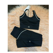 Alo Black White Women's 2-Piece Activewear Set Bra Leggings 7/8 ankle M