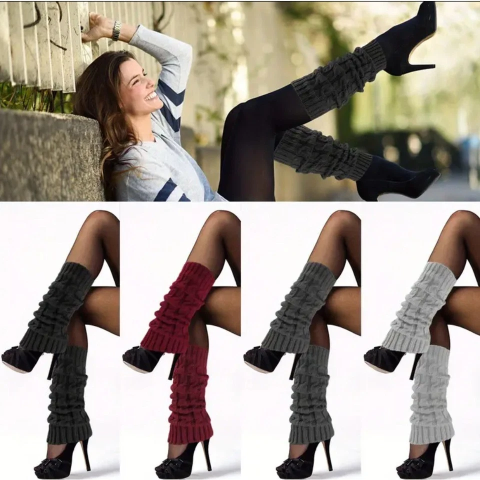 Mujeres Dama Calentadores de Piernas Invierno Cálido Largo Bota Calcetines Cable Tejido Hasta la Rodilla Leggings Foto 3 de 4