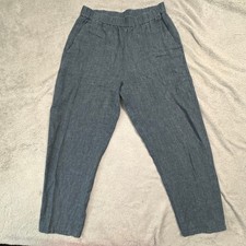 Eileen Fisher 100 Organic Linen Cropped Pants Blue Size S P Elastic Waist