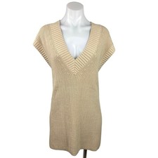 H&M Women's Beige V-Neck Sleeveless Short Sleeve Sweater Vest Tunic Dress Size M
