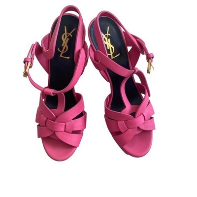 Yves Saint Laurent Pink Tribute 105 Leather Platform Sandal Iconic rare  38, 8