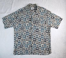 Pierre Cardin Shirt Mens Large Blue Tan Geometric Rayon Button Up Casual Flaw