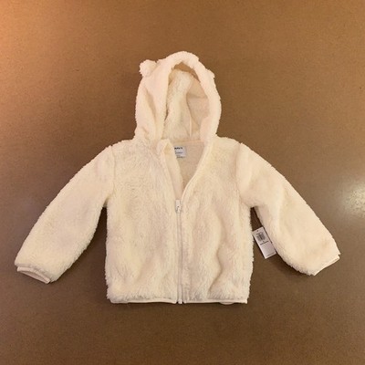 Old Navy Todder Girl Size 3T Ivory Sherpa Critter Zip-Front Hooded Jacket NWT