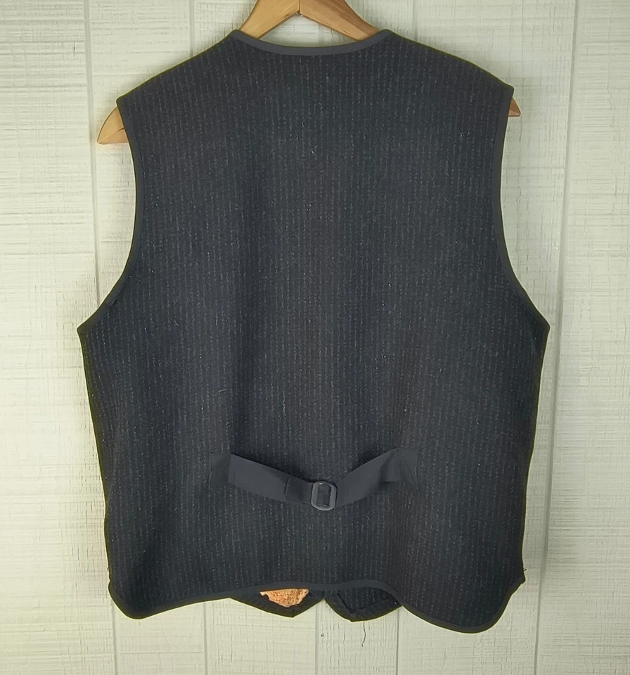 Colete utilitário de lã Woolrich grande cinza carvão listra de giz zíper frontal colete - Imagem 2 de 4