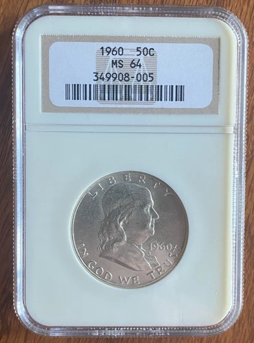 1960 Silver Franklin 50c NGC MS 64 Older Holder. No dings-marks Nice for grade