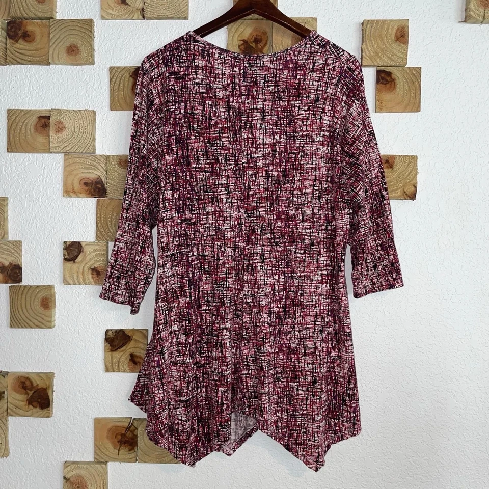 Top túnica boho rosa oliva para mujer 3X Plus manga 3/4 dobladillo puntiagudo fluido Foto 2 de 4