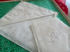 2 Vintage Boxed 10" Hankerchiefs  Doilies  Napkins Embroidery Drawn Work