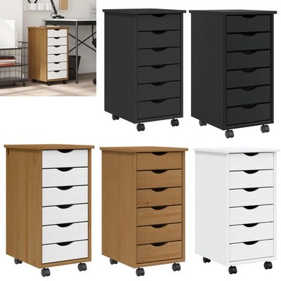 vidaXL Rollschrank mit Schubladen MOSS Weiß Massivholz Kiefer