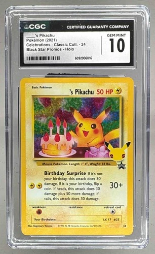 6016 Birthday Pikachu 2021 Pokemon Sword Shield Celebrations Classic #24 CGC 10