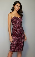 Vintage ZIMMERMANN - Pink & Black Rose Lace Overlay Strapless Dress - Size 10