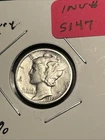 1939 10C Mercury Dime 90% Silver.  Nice Looking Coin.  Inv#S147