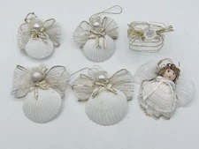 Handmade Scallop Christmas Seashell Angel Ornaments Lot of 6