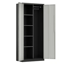 71" Tall Steel Storage Cabinet w/ Lock, Adjustable Shelves & Garment Rod Gray