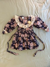 Vintage Mini World Prairie Revival Long Sleeve Lace Trim Floral Dress 4T Circle