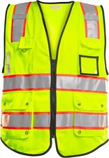 Safety Vest for Construction, Hi Vis, Reflective, 10 Pockets, Zipper, Class 2
